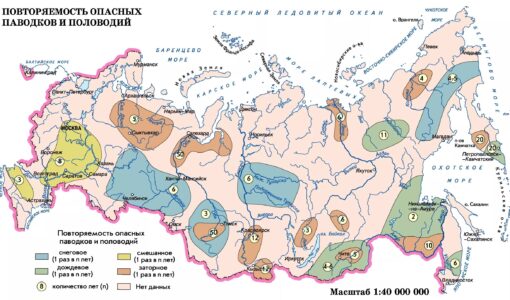 Районы подверженные наводнениям на контурной карте